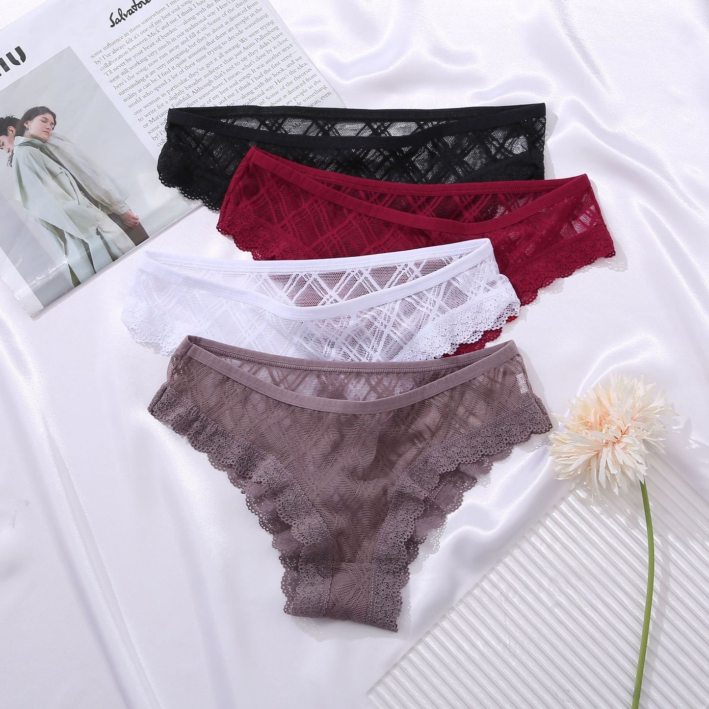 Women Brazilian Panties Mesh Lace Stitching Sexy Girls Briefs