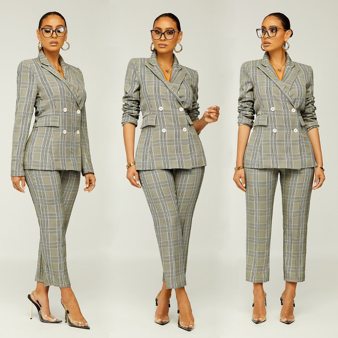 Women Clothing Spring Elegant Slim Plaid Business Suit