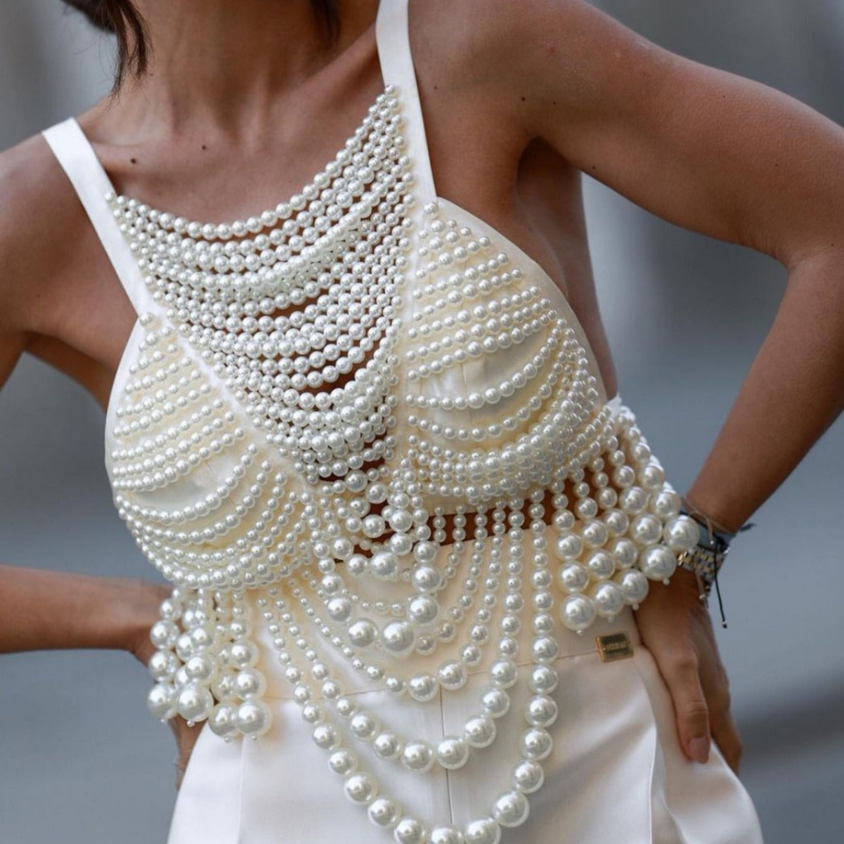 Pearls Body Cha Camisole Pearl Vest Bridal Dress Blogger Wear Accessory