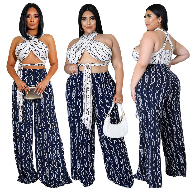 Plus Size Plus Size Women Clothing Autumn Sexy Printed Tube Top Casual Suit