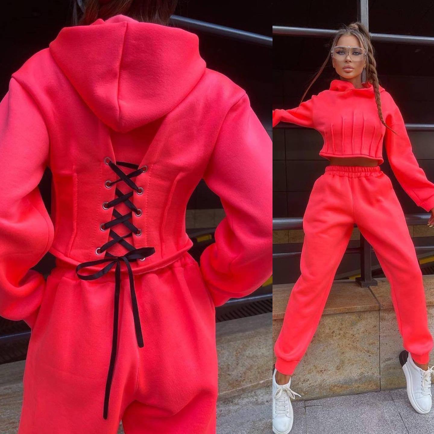 Hoodie Set Women  Fall Winter Cinched Hoodie Sweater Casual Jogger Pants Two Piece Set