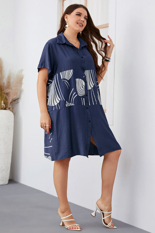 Plus Size Summer Loose Long Short Sleeve Women Shirt