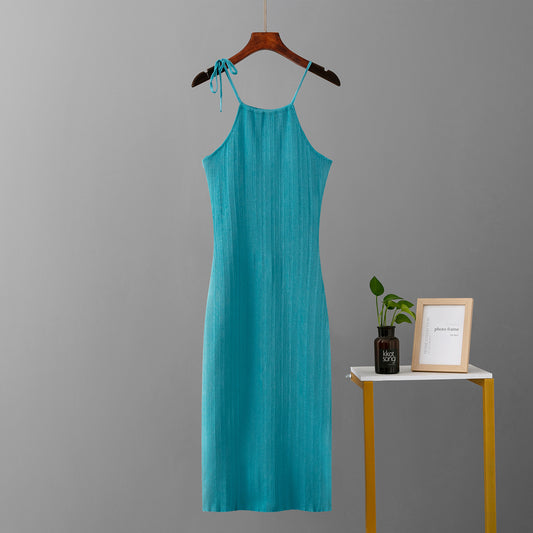 Strap Dress Tight Waist Elegant Slimming Solid Color Minimalist Design