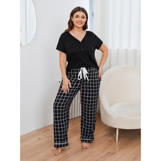 Plus Size Pajamas Women Spring Summer Short Sleeved Trousers Homewear