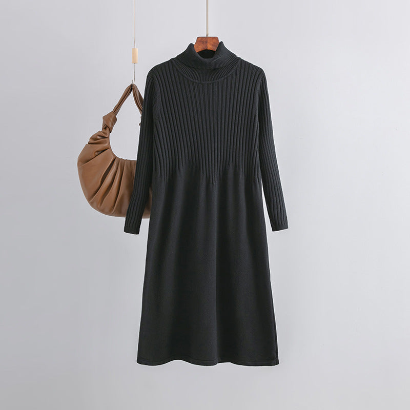 Autumn Winter High Neck Thickened Long below the Knee Woolen Women Base Ride Loose Knitted Dress