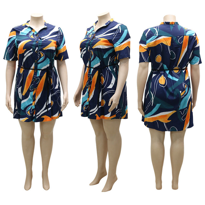 Plus Size Women Clothes Shirt Spring Summer Short Sleeve Office High-End Digital Printing Shirt
