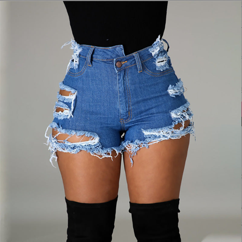 Jeans Women Summer Trendy High Waist Ripped Fringe Shorts