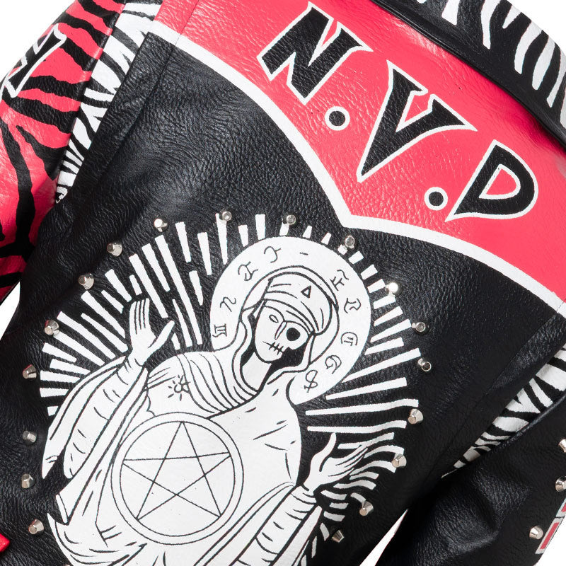 Rivets Alphabet Graffiti Print Biker Leather Jacket Women