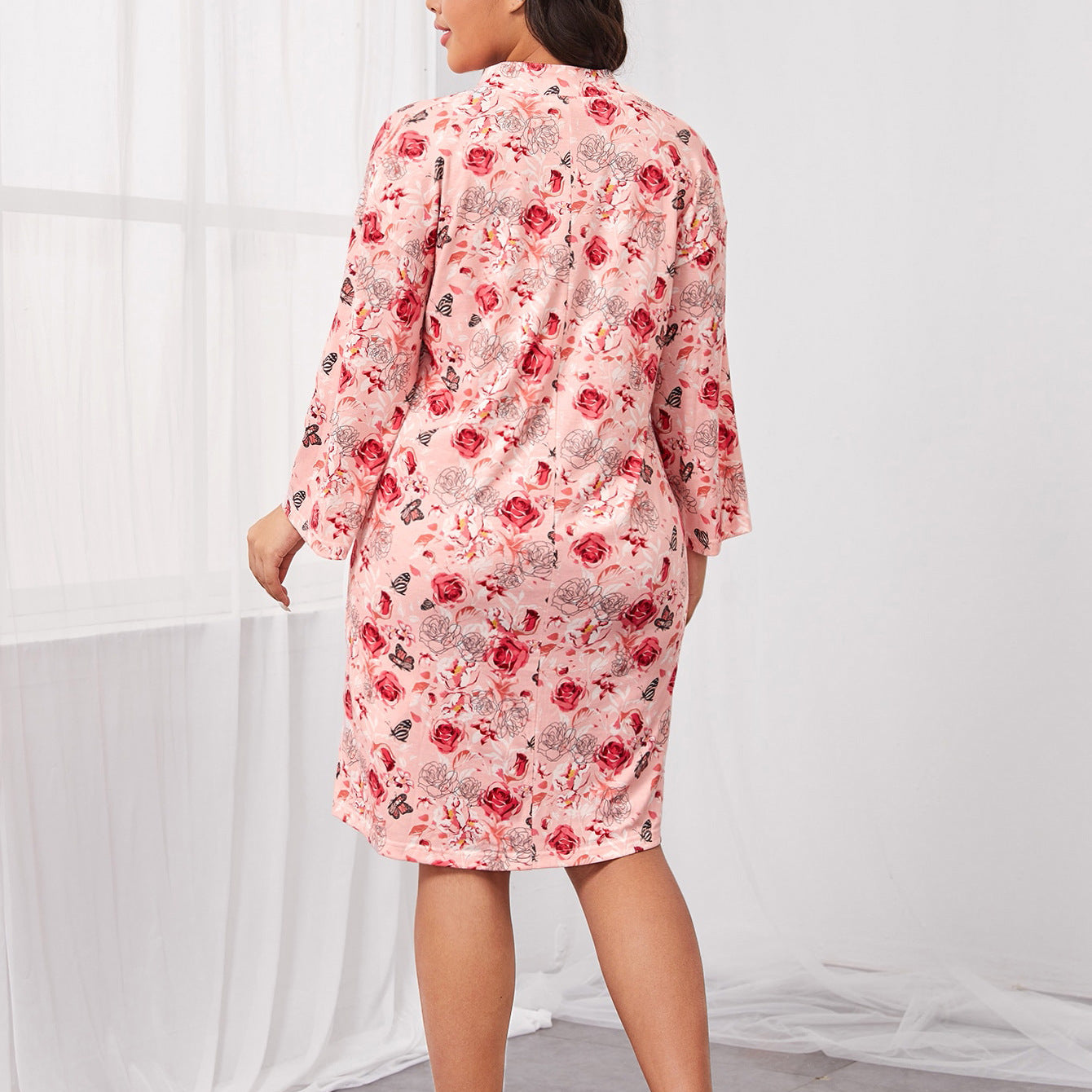 Plus Size Autumn Winter Dress Long Sleeve Imitation Cotton Digital Printing Home Wear Nightdress
