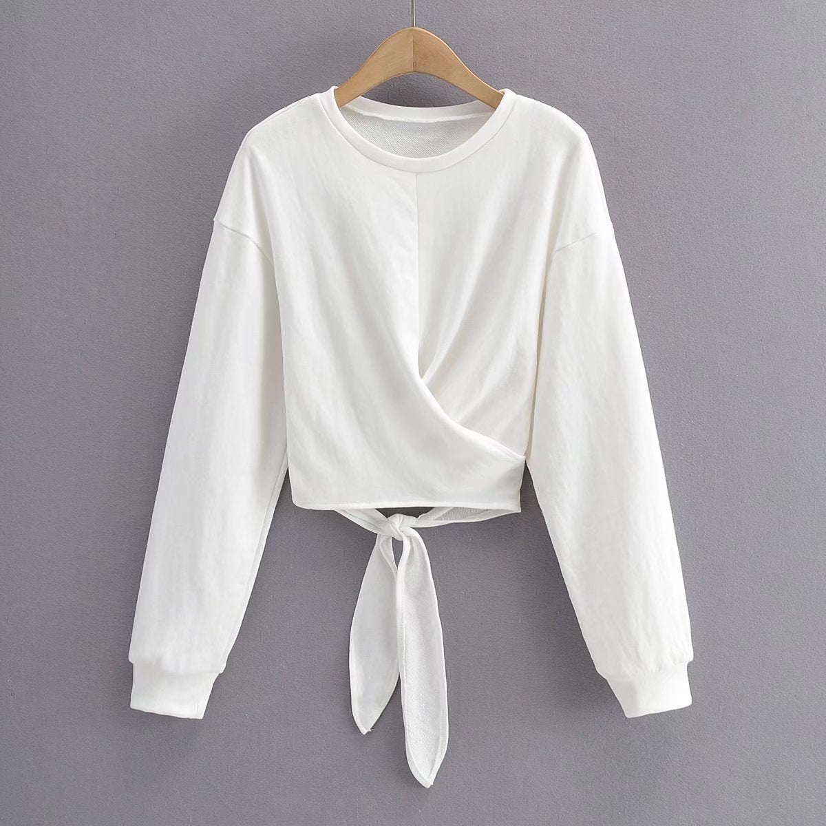 Cotton Heavy Comfortable Cropped Sexy Hip Hop Criss Cross Strap Round Neck Bowknot Campus Sweater