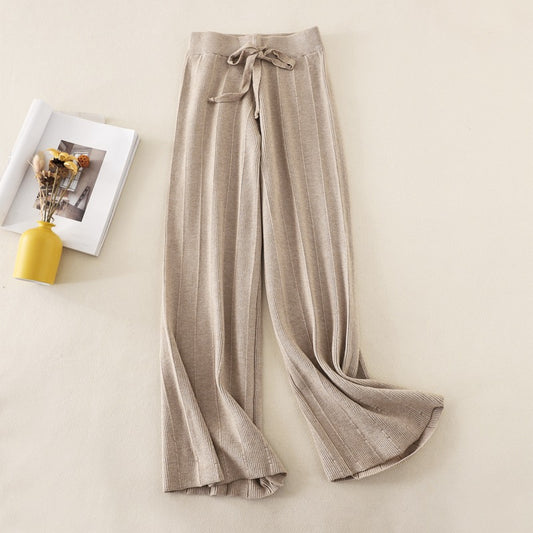 Knitted Thick Wide Leg Pants Women Autumn Winter High Waist Loose Drooping Straight Casual