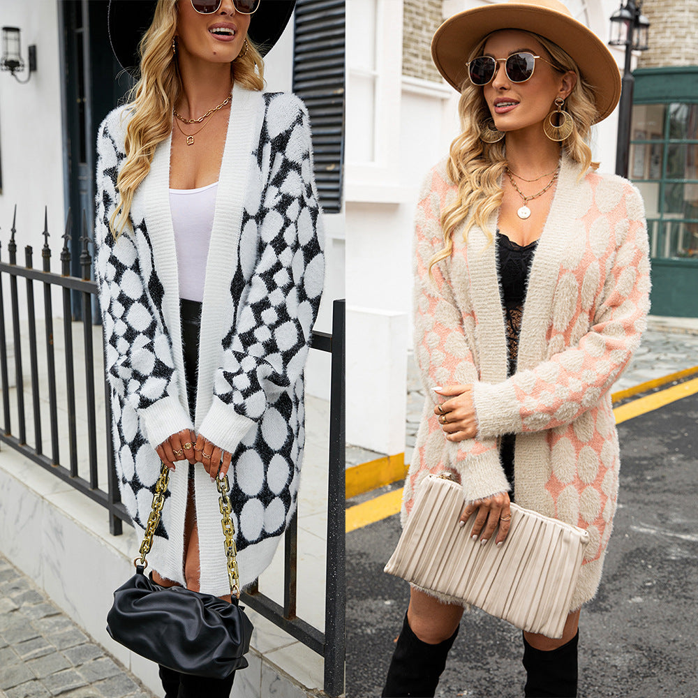 Autumn Winter Mink Fur Mid-Length Oversized Knitted Cardigan Coat Women Knitting Sweater Tide