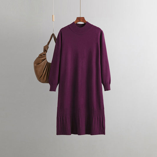 Autumn Winter With Coat Mid Length Base Knitting Dress Loose Slimming Half Turtleneck Sweater Dress