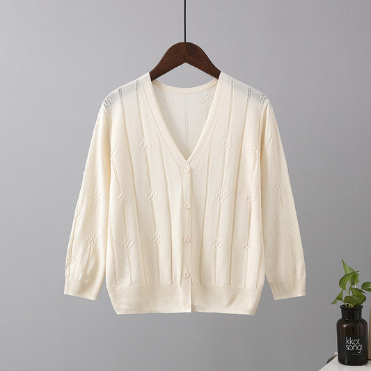 Ice Silk Knitted Cardigan Women Thin Small Outer Match Short Coat Sun Protection Top