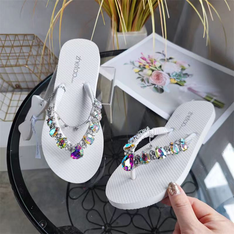 Rhinestones Flat Bottom Sandals And Slippers