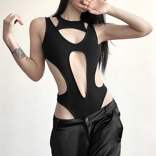 Summer Women Clothing Solid Color Sexy Sexy Hollowed out Slim Fit Patchwork Figure Flattering Jumpsuit
