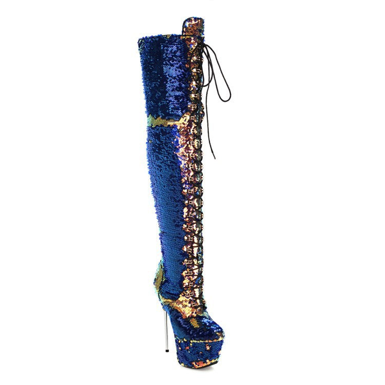 Super High Heels Stiletto Over-the-knee Boots Sequined Boots